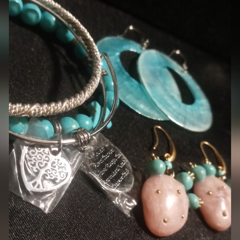 Lot Of Mix match bracelets & earrings jewelry bundle. Inspirational bangle.